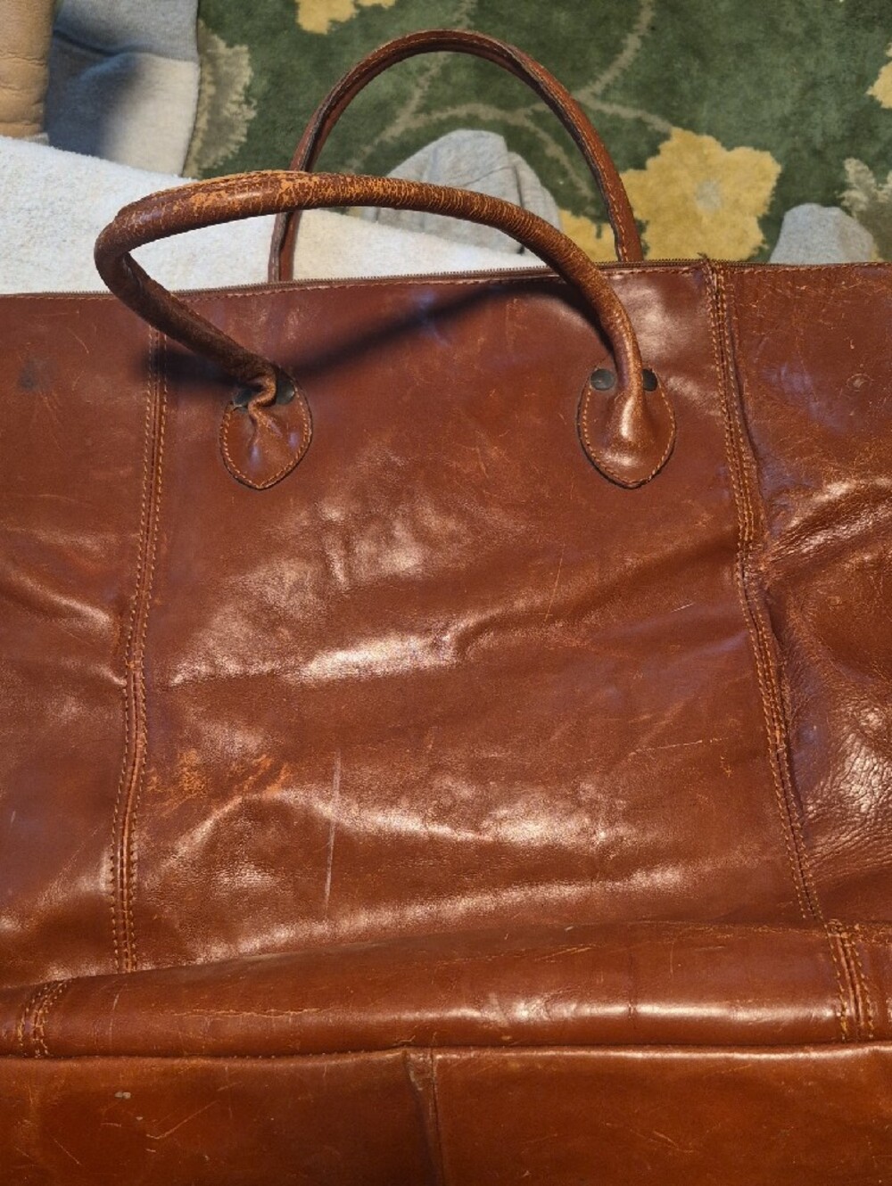 Brown Leather Weekender Bag - Men's Travel Holdall - Picture 9 of 16
